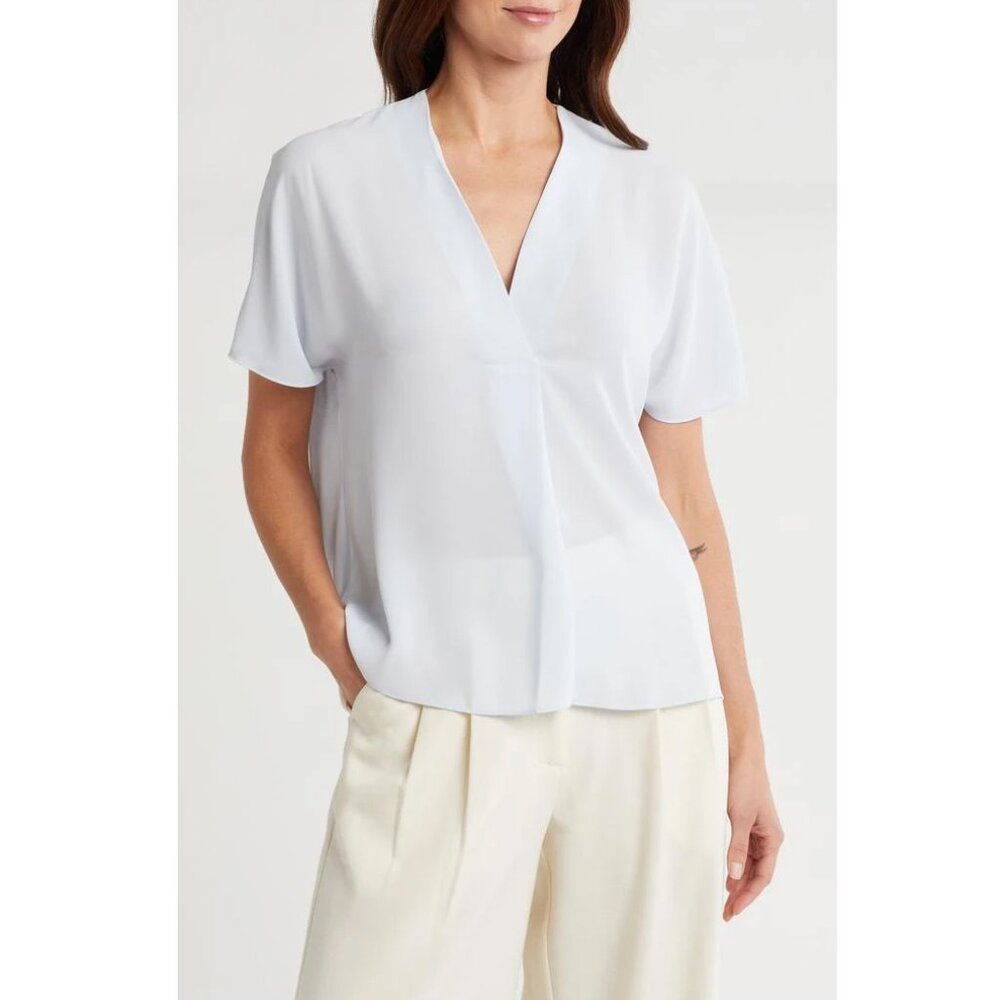 Vince Crepe V-neck Blouse in Sky Blue New